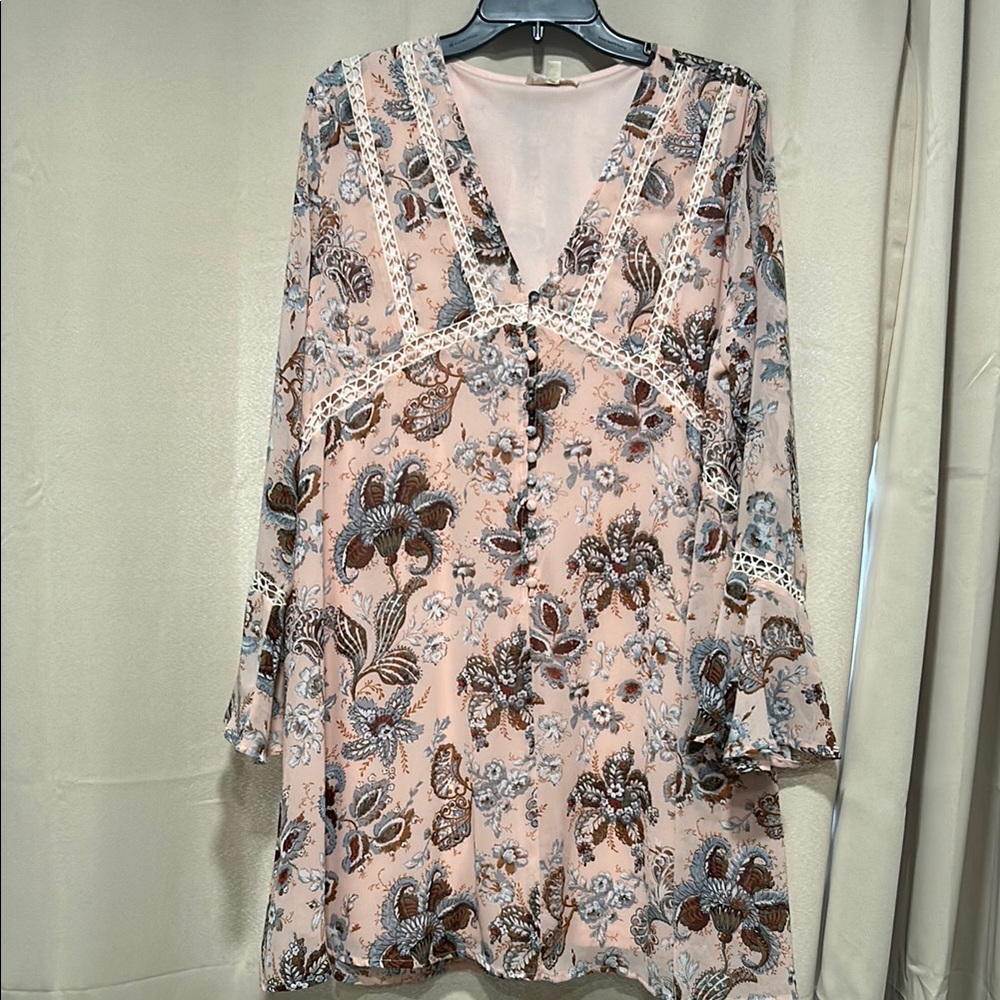 Entro Floral Lace Tunic V-Neck Dress